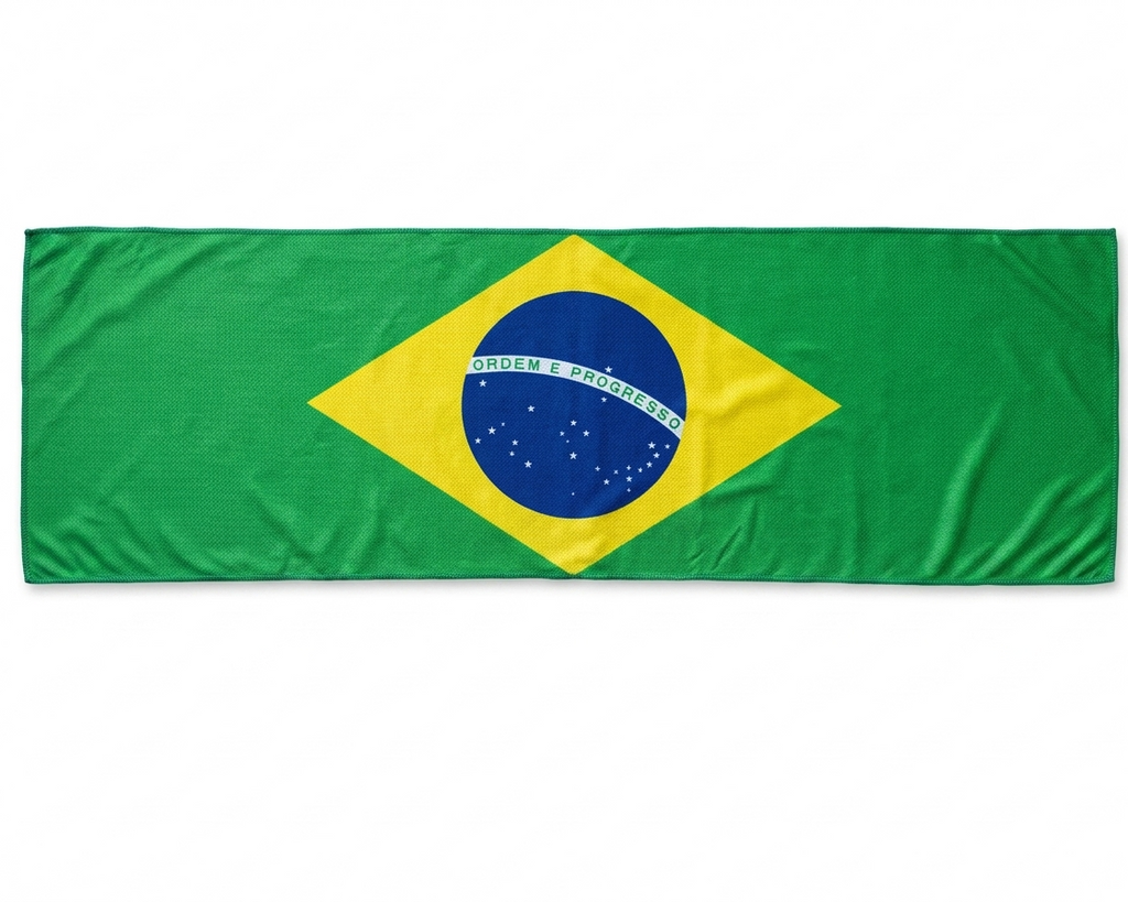 Brasil Flag Cooling Towel for Sports Fans | 90 x 30 cm + Silicone Case