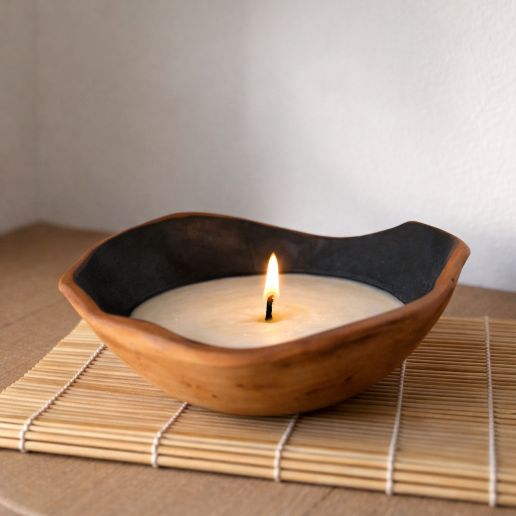 Tierra Candle | Handmade Soy Wax Candle | Caramel & Coffee Scent | Reusable Ceramic Bowl | Artisan Home Decor