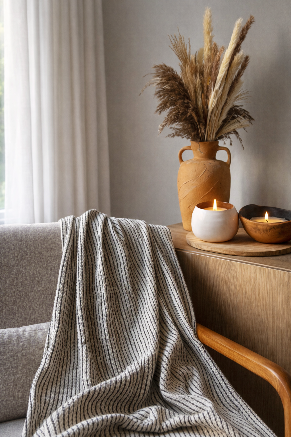 Textured Cotton Throw | Handwoven Cotton Blanket | Black & Natural Weave | Decorative Textile | 39 x 59 in