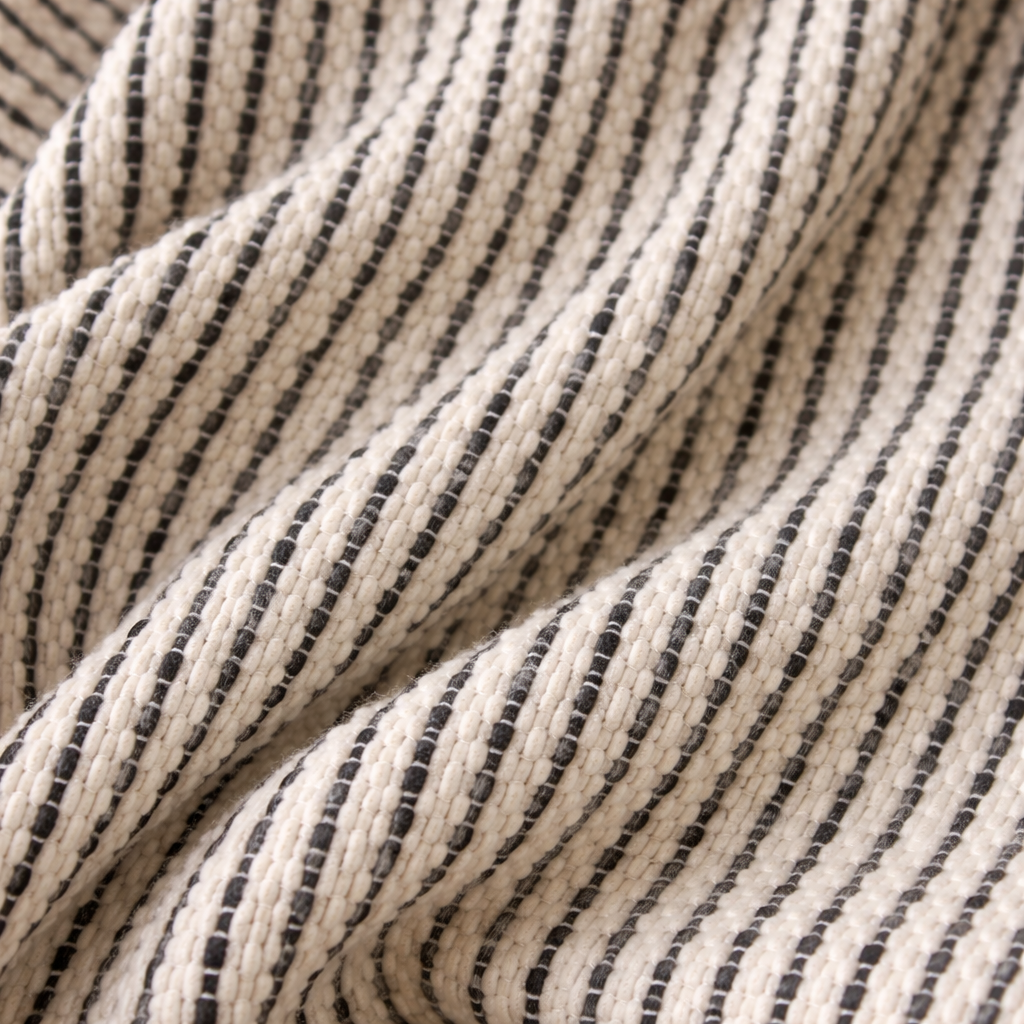 Textured Cotton Throw | Handwoven Cotton Blanket | Black & Natural Weave | Decorative Textile | 39 x 59 in
