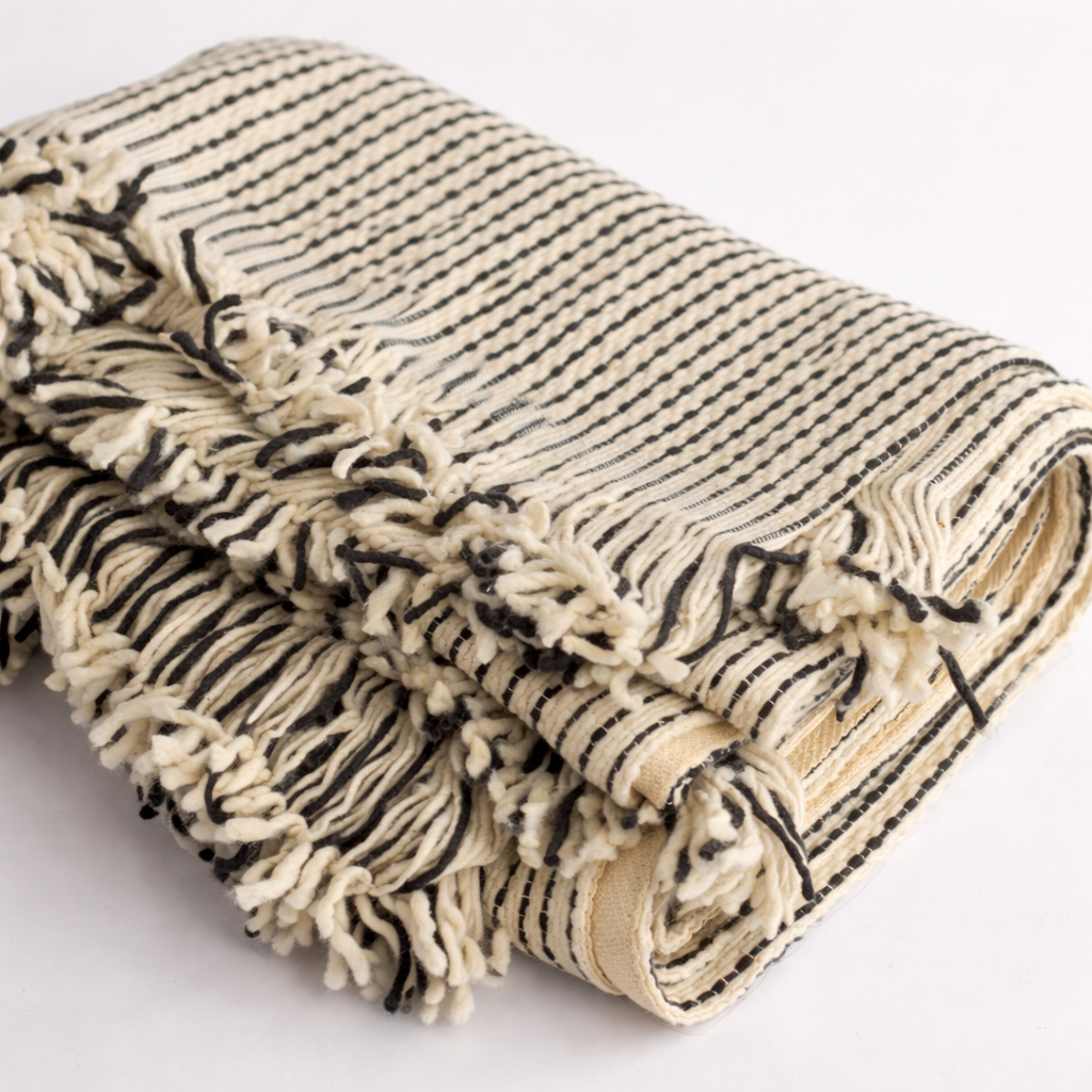 Textured Cotton Throw | Handwoven Cotton Blanket | Black & Natural Weave | Decorative Textile | 39 x 59 in