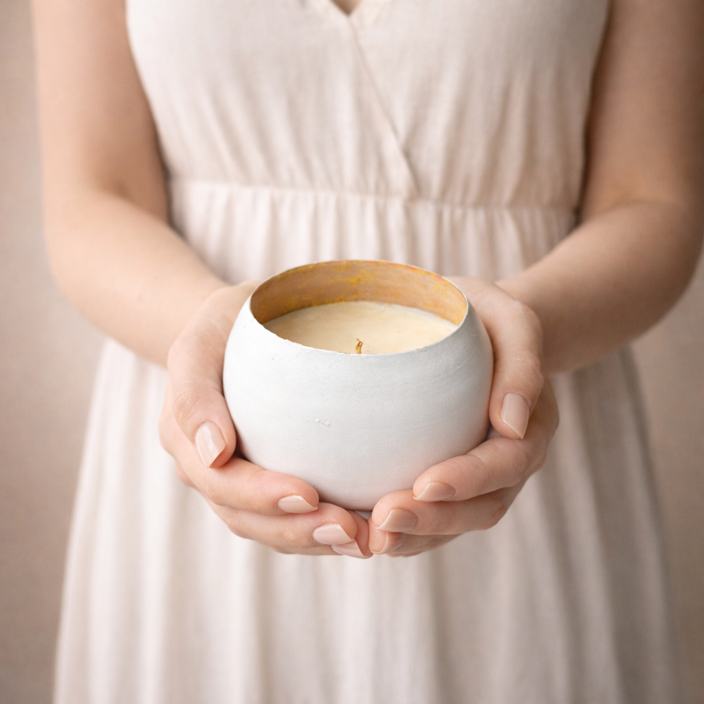 Copper Candle | Two-Tone Ceramic Candle | White & Copper Design | Soy Wax | Caramel & Coffee Scent