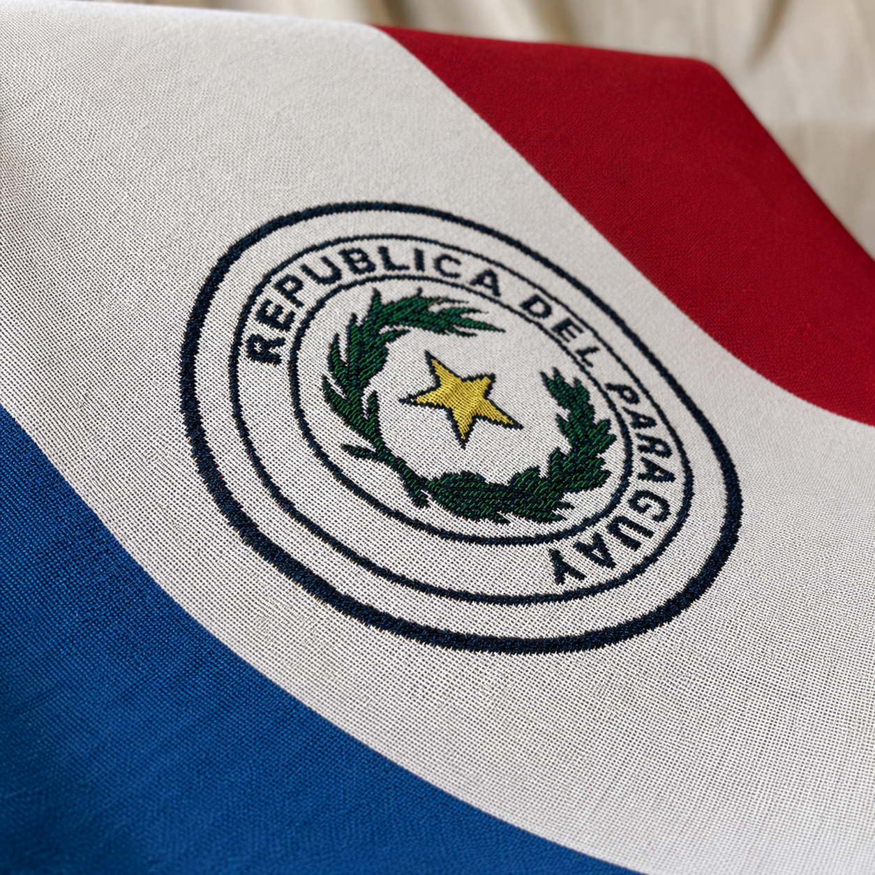 A close-up of a woven textile pattern Paraguay woven throw blanket Ceibo House