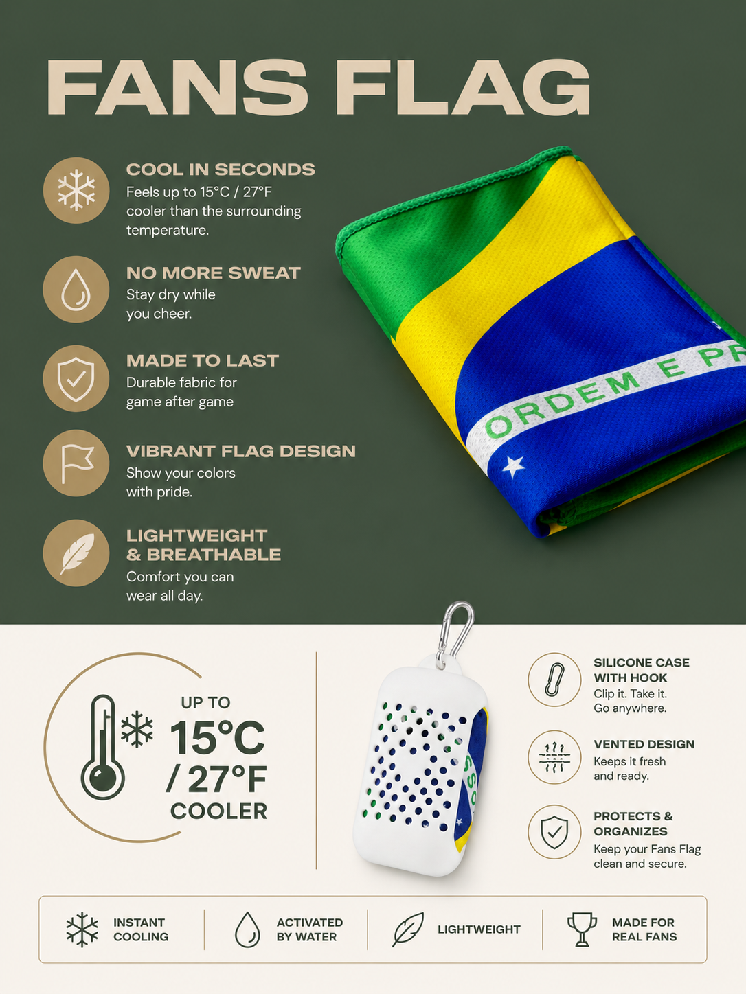 Sports Fans Cooling Towel with National Flag | 90x30 cm + Silicone Case