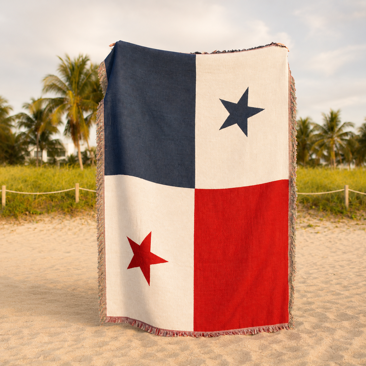 Panamá woven throw blanket Ceibo House at the beach