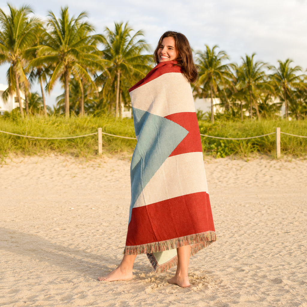 Puerto Rico woven throw blanket Ceibo House at the beach