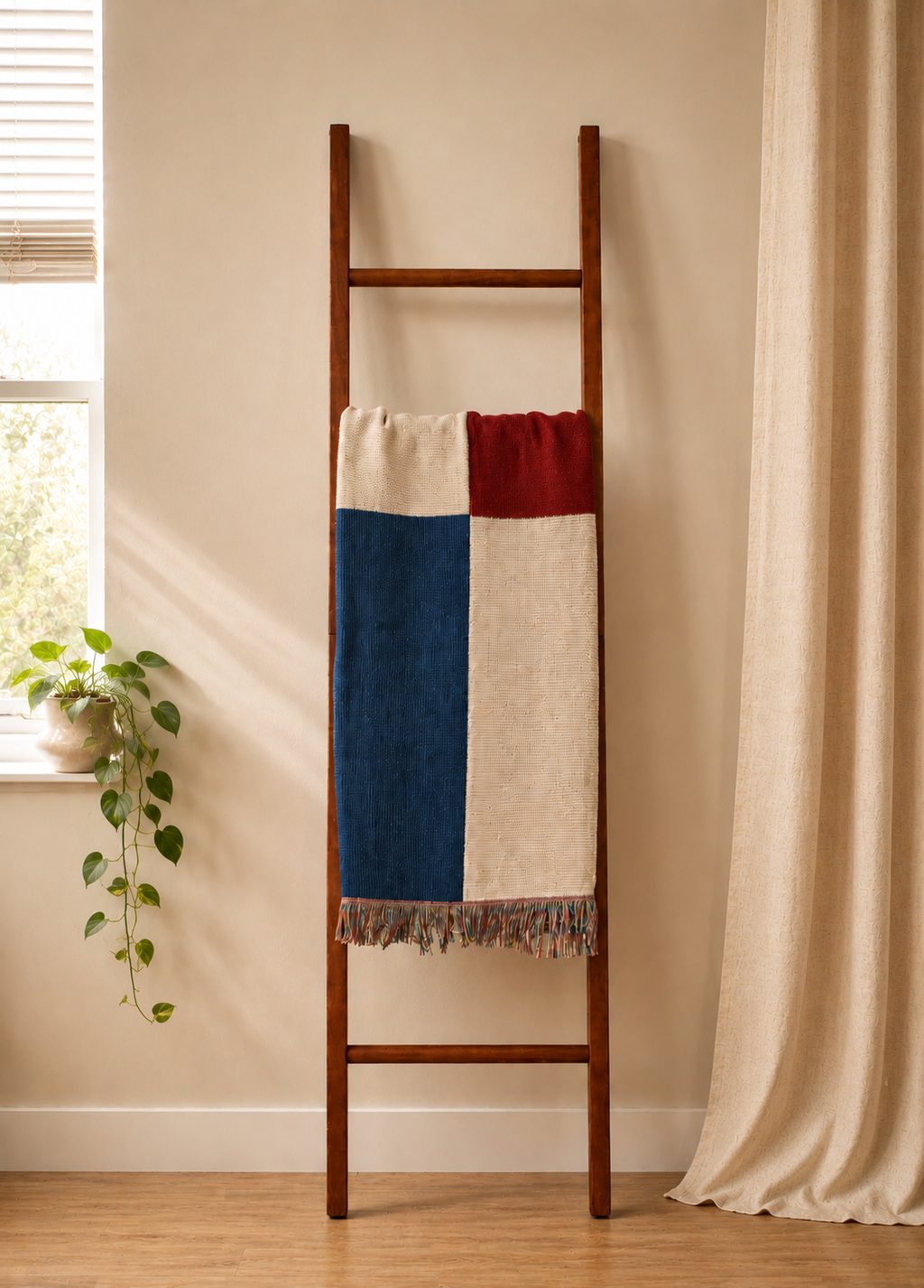 Decoration ladder with Panamá woven throw blanket Ceibo House