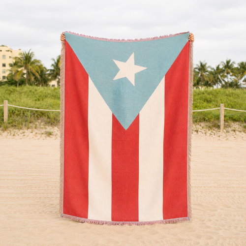 Puerto Rico Flag woven throw blanket Ceibo House at the beach