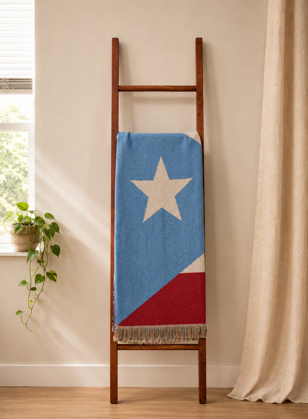 Decorative ladder with the Puerto Rico flag woven throw blanket Ceibo House 