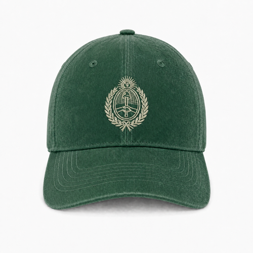 Argentina national emblem embroidered cap in washed green, front view