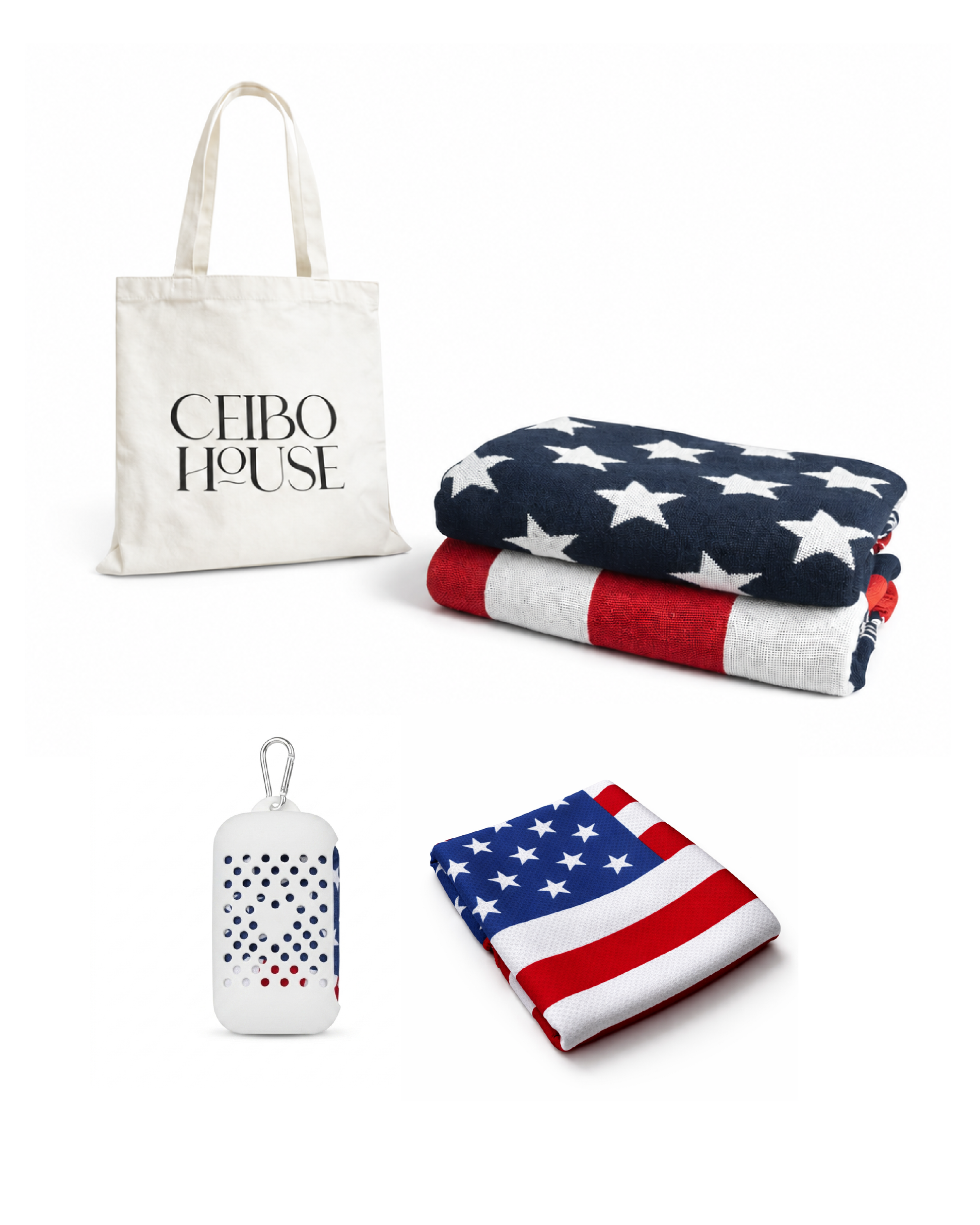 USA  flag cooling towel and usa woven throw blanket bundle