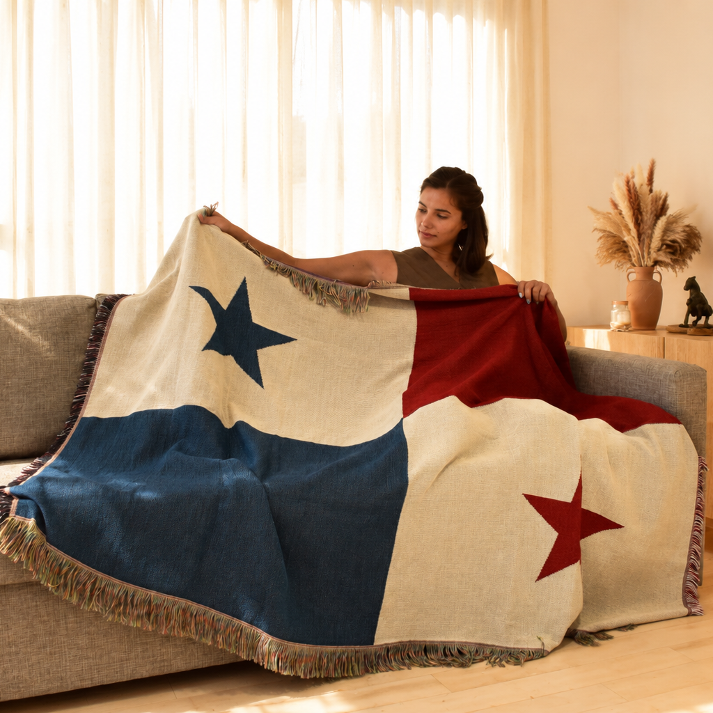 Ceibo house panama woven throw blanket on sofa