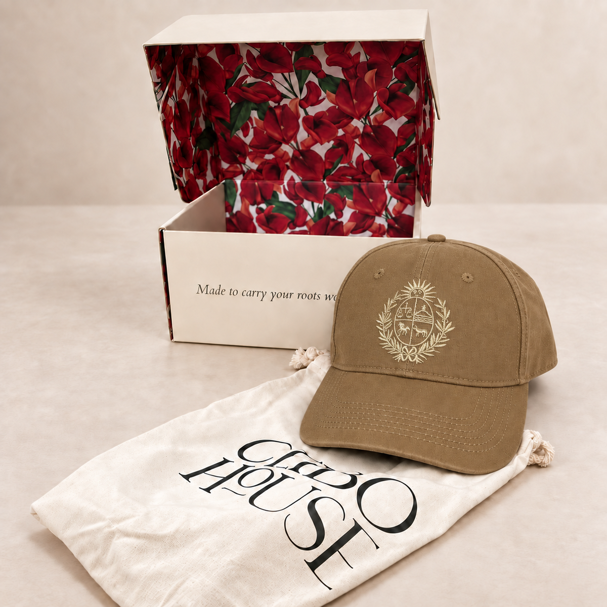 Uruguay national emblem embroidered cap with Ceibo House gift box and dust bag